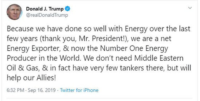 Ông Trump tự khen vì đưa Mỹ thành nước xuất khẩu dầu lớn nhất - Ảnh 1. Ông Trump tự khen vì đưa Mỹ thành nước xuất khẩu dầu lớn nhất - Ảnh 1.